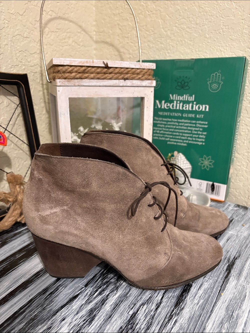 COCLICO Taupe Suede Lace-Up Ankle Booties